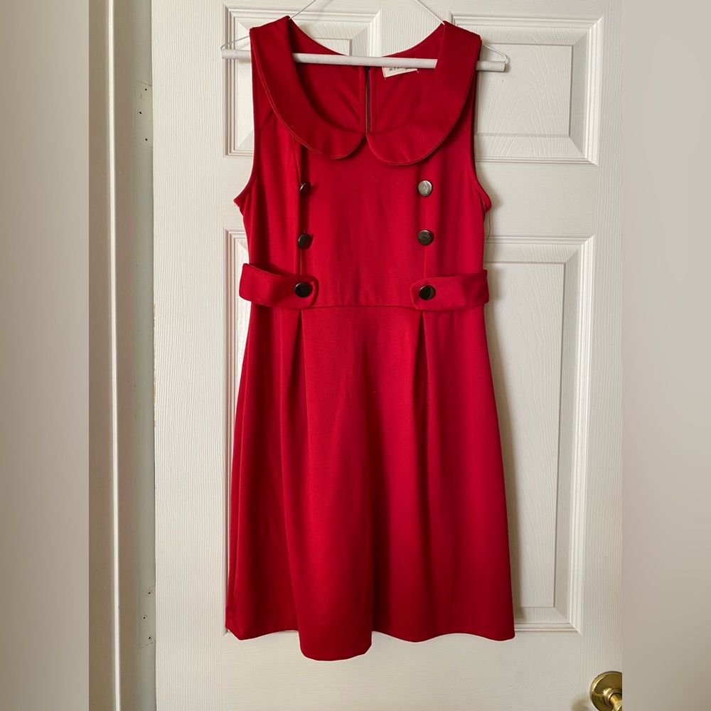Monteau - Cute Red Retro Style Dress! M/L Metal button details & back zip